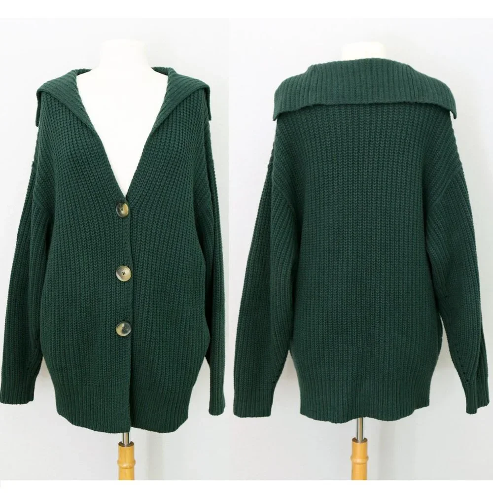 Free People Swim Too Deep Collar Longline Cardi Cardigan Hunter Green $158 XS - Picture 9 of 15